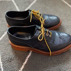 Tricker's Navy Brogue Oxfords with Tan Soles